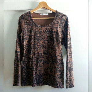 Peruvian Connection longsleeve top shirt size S Brown black pattern